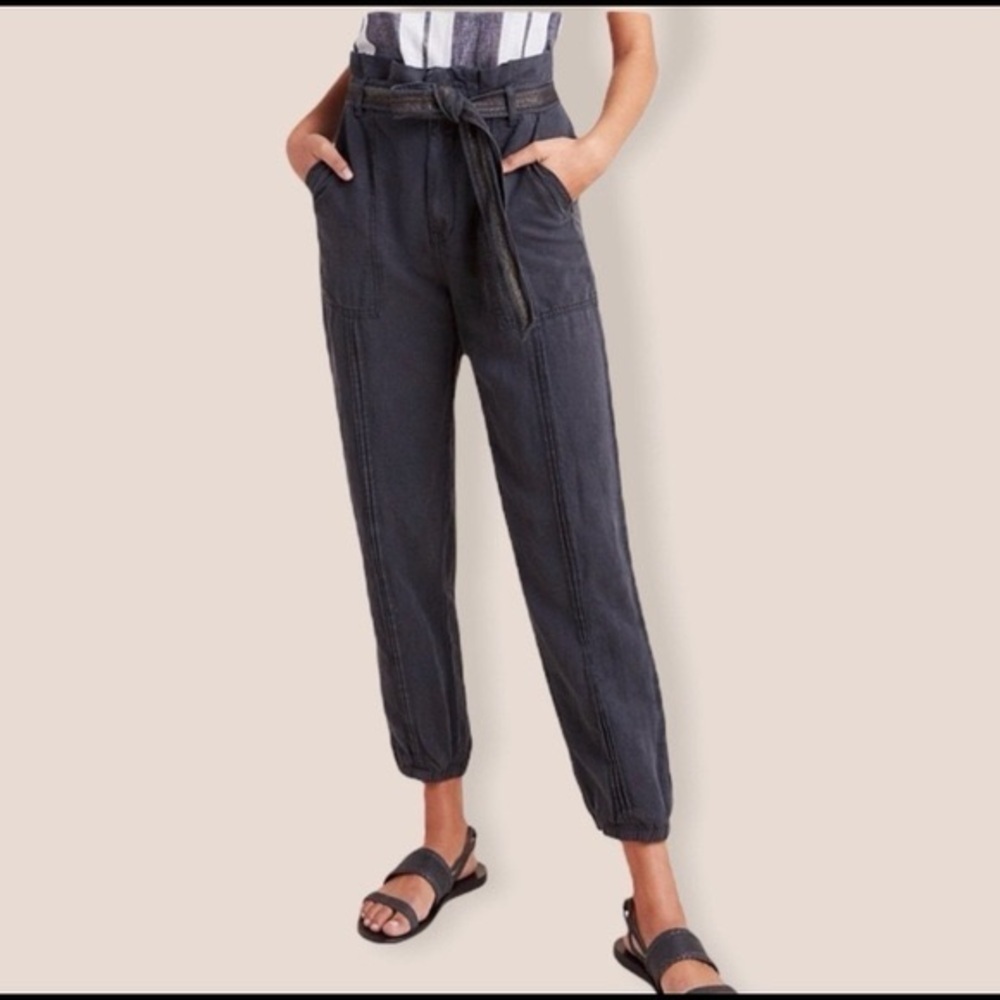 Anthropologie linen blend paper bag utility jogger grey sz 4